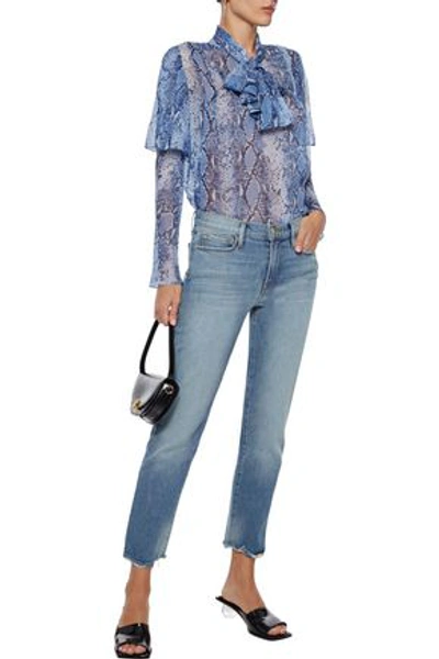 Frame Le Nouveau Cropped Distressed Mid-rise Straight-leg Jeans In Light Denim