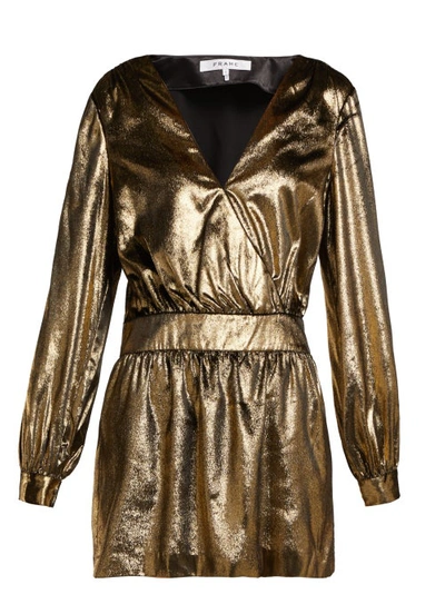 Frame Metallic Velvet A-line Mini Dress In Gold