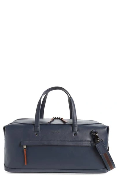Ted Baker Patche Crossgrain Leather Holdall In Navy