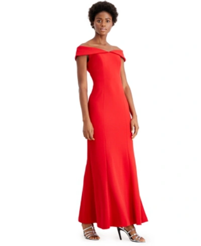 Calvin Klein Off-the-shoulder Gown In Red