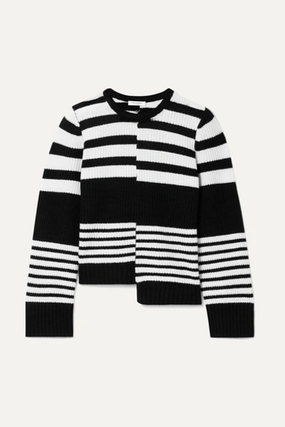 Equipment Elm Asymmetric Striped Ribbed Cashmere Sweater In Ivory Black