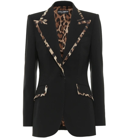 Dolce & Gabbana Contrast Trim Wool Blazer In Black