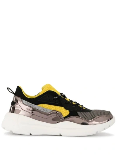 Kendall + Kylie Colour Block Panelled Trainers In Yellow