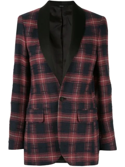 R13 Checked Single-breasted Blazer In Maroon Black Plaid