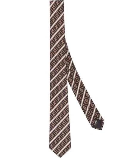 Fendi Ff Striped Neck Tie In Brown White