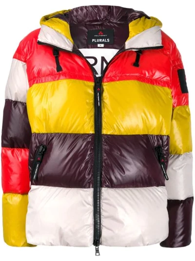 Peuterey Colour-block Hooded Puffer Jacket In Purple