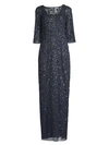 Aidan Mattox Embellished Three-quarter-sleeve Gown In Twilight