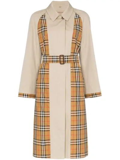 Burberry Panelled Checked Trench Coat In Brown