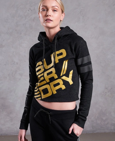 Superdry Diagonal Black And Gold Hoodie In Grey