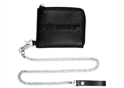 Pre-owned Off-white Bold Quote Chain Wallet "for Money" Black