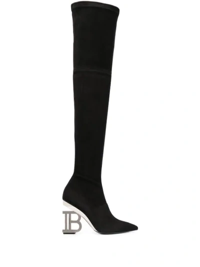 Balmain 10mm Monogram-heel Boots In Black