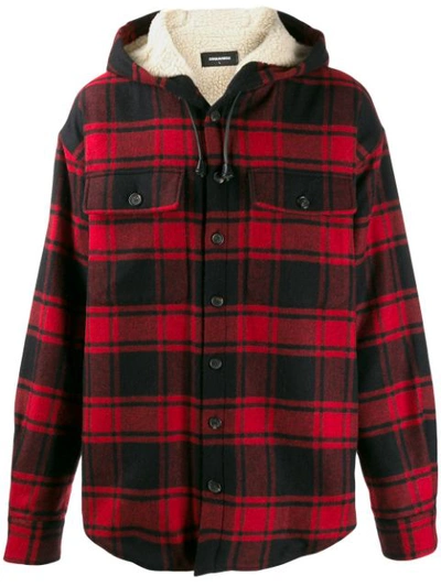 Dsquared2 Checked Hooded Shirt Jacket In Red
