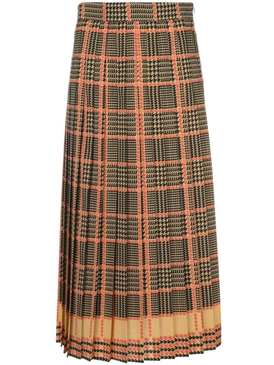 Gucci Check Print Pleated Skirt In Orange