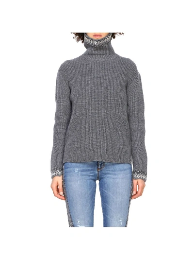 Ermanno Scervino Turtleneck Sweater With Long Sleeves And Bright Inserts In Grey