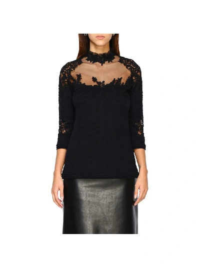 Ermanno Scervino Sweater With Long Sleeves And Lace Inserts In Black
