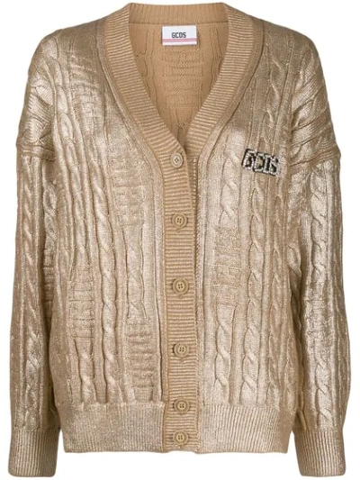 Gcds Metallic Knit Cardigan In Gold