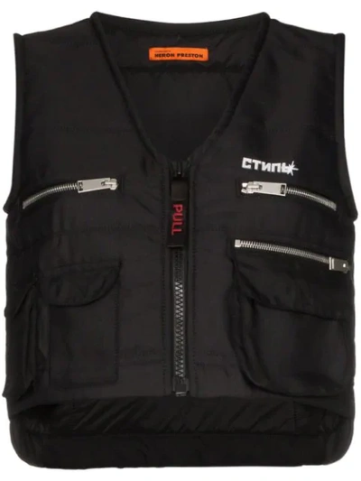 Heron Preston Multi-pocket Zip-up Vest In Black