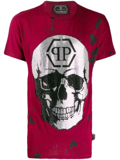 Philipp Plein Destroyed Skull T-shirt In Red