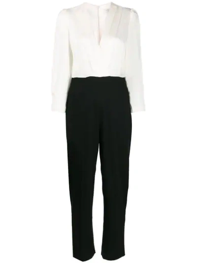 Sandro Contrast Long-sleeve Jumpsuit In White