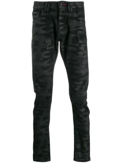 Philipp Plein Camouflage Slim-fit Jeans In Black