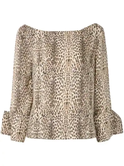 Gloria Coelho Leopard Print Boat Neck Blouse In Multicolour