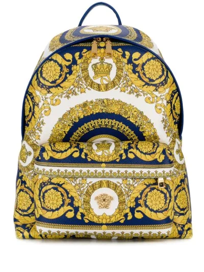 Versace Gold Barocco Print Backpack In Yellow