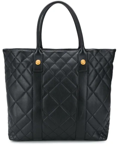 Versace Large Quilted Tote Bag In Black