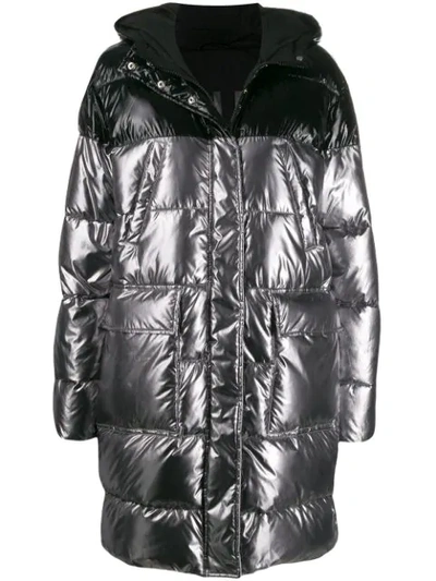 Pinko Two-tone Padded Coat In Silver