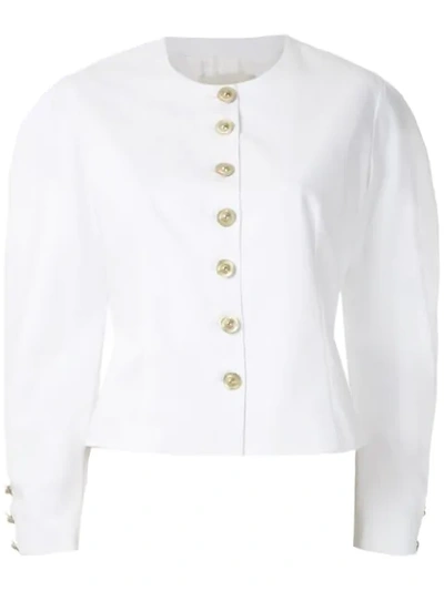 Framed Buttons Wide Sleeves Blazer In White