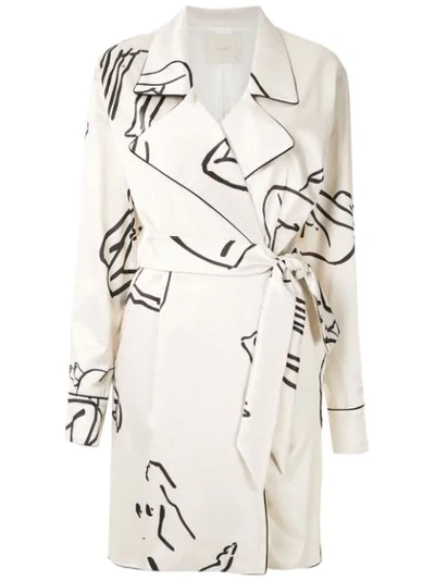 Framed Printed Wrap Shirt Dress In Neutrals