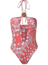 Amir Slama Geometric Print Swimsuit In Red