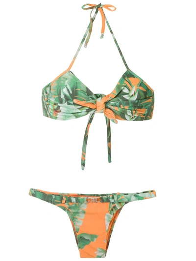 Amir Slama Floral Print Bikini Set In Green