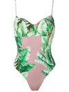 Amir Slama Floral Print Swimsuit In Green