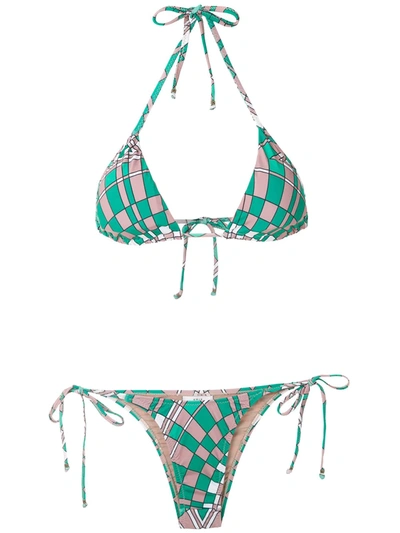 Amir Slama Geometric Print Bikini Set In Green