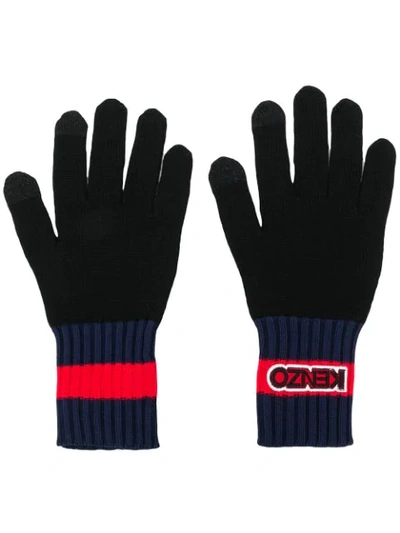 Kenzo Rib-knit Trim Gloves In 99 Black