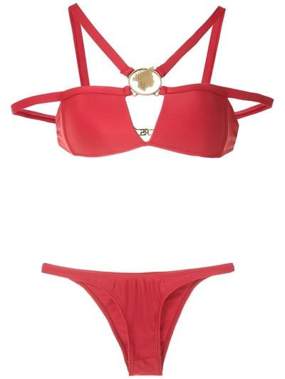 Amir Slama Metallic Embellishment Bikini Set In Red