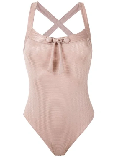 Amir Slama Front Tie Detail Ribbed Swimsuit In Gold