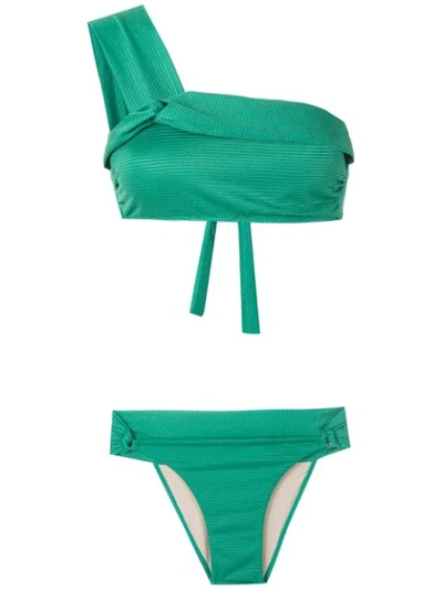 Amir Slama One Shoulder Bikini Set In Green