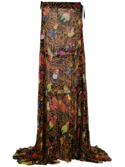 Amir Slama Printed Silk Maxi Skirt In Black