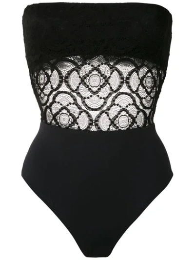 Amir Slama Lace Panels Strapless Swimsuit In Black