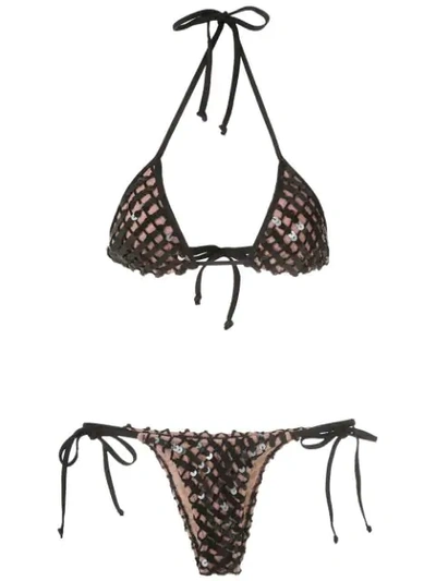 Amir Slama Sequinned Triangle Bikini Set In Black