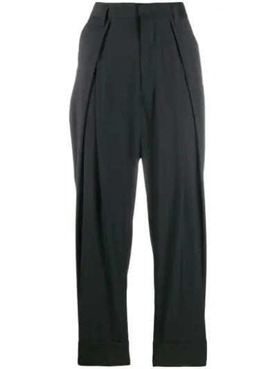 Ann Demeulemeester Cropped Pleated Belt Trousers In Black