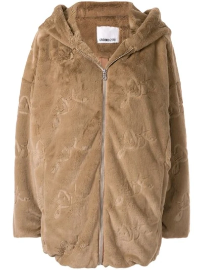 Ground Zero Faux Fur Hooded Coat In Brown