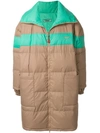 Ground Zero Striped Puffer Mid-length Coat In Brown