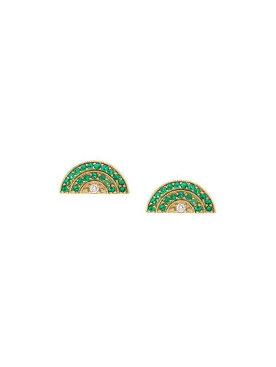 Andrea Fohrman 18kt Yellow Gold Mini Rainbow Emerald And Diamond Studs