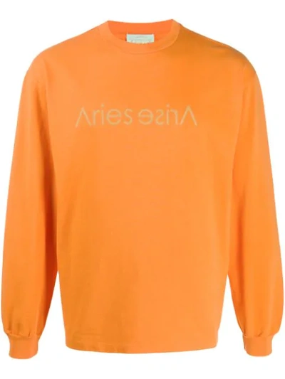 Aries Printed Logo Sweatshirt In Orange