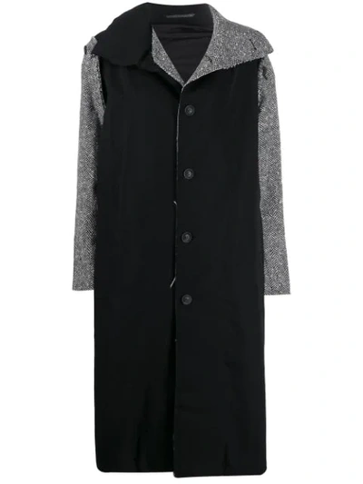 Yohji Yamamoto Herringbone Patchwork Coat In Black