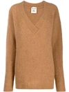 Semicouture V-neck Knit Sweater In Brown