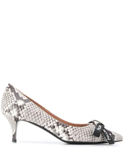 Pollini Bow-detail Snakeskin Pumps In Grey