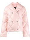 Balmain Double-breasted Puffer Jacket In Pink
